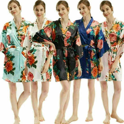 Kimono Nightdress Women's Satin Vibrant Peony&Cherry Blossom Soft Loungewear New - Image 1 of 4