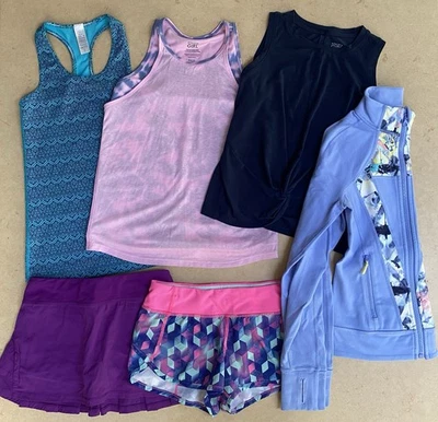 IVIVVA Lululemon & Athleta Niña LOTE / 4 - Chaqueta, Falda, Tanque, Pantalones Cortos Niñas 8/10 Foto 1 de 4