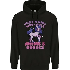 Girl Who Loves Anime & Horses Riding Childrens Kids Hoodie - Picture 1 of 3
