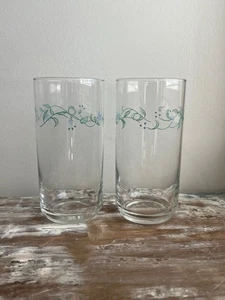 Corelle Country Cottage Glass Tumbler Set of 2 Blue Heart Ivy Cottage Core - Picture 1 of 6