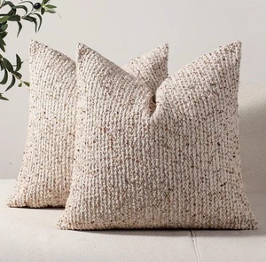2PZ Copricuscini 18x18 Beige Boucle Rigato Decorazione Casale - Foto 1 di 8