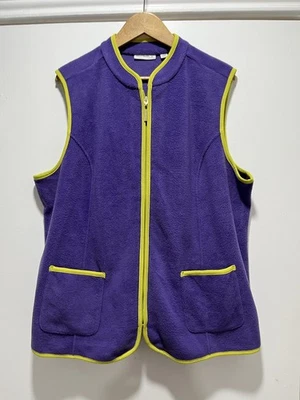 Susan Graver Fleece Purple Lime Green Trim Vest Zip up Size XL - Image 1 of 4