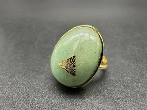 Green Stone Fossil Ring Stainless Steel Sz 4.5 - Picture 1 of 8