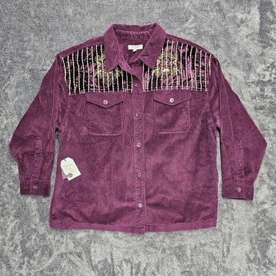Cleo + Wolf Women's Embroidered Velvet Corduroy Style Shacket Sz XL Boho Western - Image 1 of 4