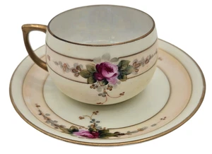Meito Bone China handbemalt rosa Teetasse, Untertasse und Kuchenteller Made in Japan - Bild 1 von 10
