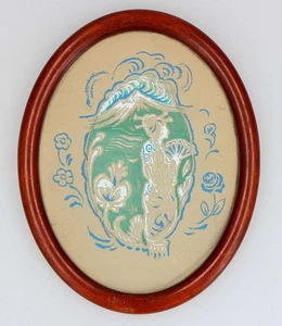Small HAND PRINTED ORIENTAL TEXTILE PICTURE - ART DECO ERA - Framed - Picture 1 of 4