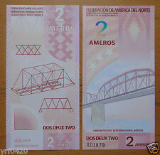 FEDERATION OF NORTH AMERICA 2 AMEROS POLYMER BANKNOTE 2011 UNC