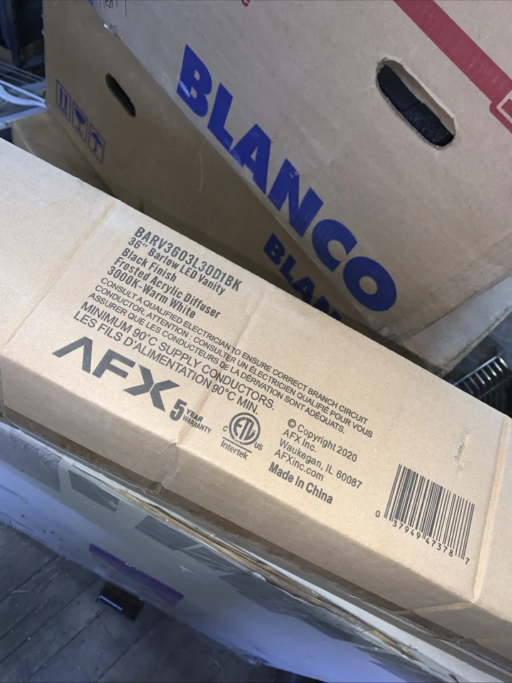 AFX Inc. BARV3603L30D1BK Barlow 1 Light 36 inch Black Bath Vanity Wall Light