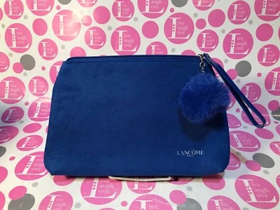LANCOME FAUX SUEDE ELECTRIC BLUE ZIPPER Cosmetic Bag W/FAUX FUR PULL NEW - Image 1 of 3