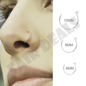 22G Thin Tiny Small 925 Silver Open Nose Ring Hoop Stud 0.6mm Thick Dia 6mm 8mm - Picture 1 of 4