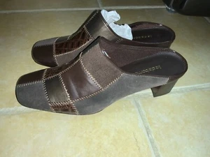 Liz Claiborne Longo Heel Mules Brown Patch Leather Slip On Size 10M - Picture 1 of 8
