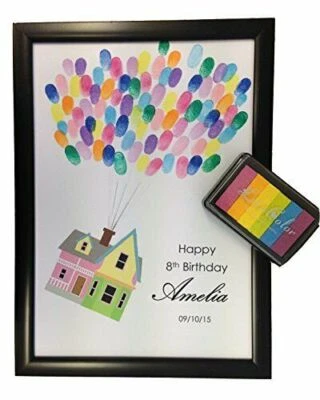 Personalised Birthday Fingerprint Card Print Up Inspired Balloons + FRAME + INK - Image 1 of 2