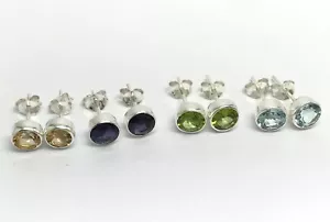 peridot, citrine or iolite stud earrings, solid Sterling silver, 6mm. Box. - Picture 1 of 30