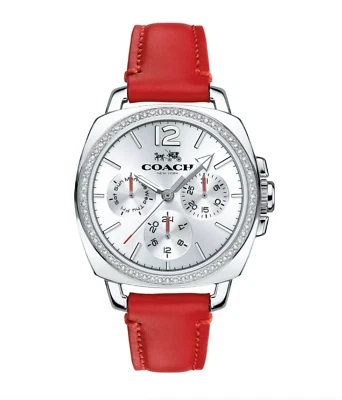 NEW IN BOX!! COACH Boyfriend Red leather Women's watch/Silver/ 34mm/14502171 - Image 1 of 4