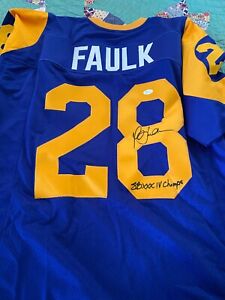 Marshall Faulk Signed Los Angeles Rams Replica Jersey Super Bowl XXXIV Champ JSA