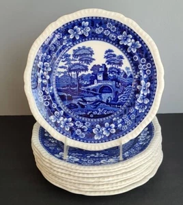 9 Luncheon Plates 9 3/8" Wide Spode's Tower Blue Gadroon Edge Old Mark - Picture 1 of 3