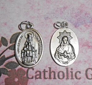 Our Lady of Montserrat - Sacred Heart -  Italian Silver Tone OX 1 inch Medal  - Picture 1 of 3