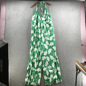 Diane Von Furstenberg Halter Jumpsuit Womens 4X Green Ginkgo Print Casual NEW - Picture 1 of 23