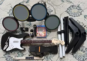 PS4 PS5 Rock Band 4 Bundle Fender Sratocaster Guitar Wired Drums Mic Playstation - Picture 1 of 24