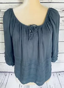 Blusa Abercrombie Fitch Mujer Pequeña Gris Mangas 3/4 Cuello en V Corbata Borlas Suave - Imagen 1 de 9