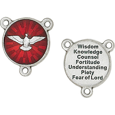 Holy Spirit + 7 Gifts Of The Holy Spirit - Silver Tone + Red Enamel Centerpiece • 4.60€