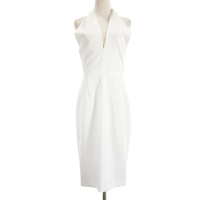 Black Halo NWD Knee Length V-Neck Halter Dress Size 10 in Solid White - Image 1 of 4
