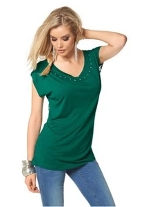Melrose Rundhals Shirt Spitze in Smaragd Figurbetont aus Viskose Gr.36,38 - NEU - Bild 1 von 2