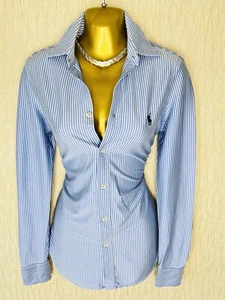 Exquisite Polo Ralph Lauren Blue Stripe Knit Dress Shirt Blouse UK12 Stunning - Picture 1 of 5