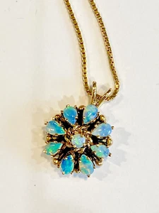 Vintage 14 Karat Yellow Gold 16" Box Chain with Opal Pendant - Picture 1 of 4