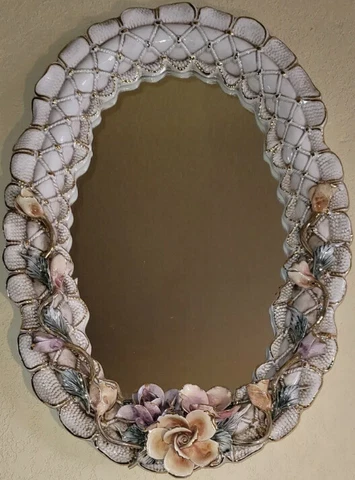 GENUINE Vintage Capodimonte Cherub Porcelain Wall-Mounted Mirror Made in Italy Cover