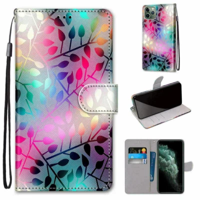 Butterfly Cat Flower Wolf Wallet Phone Case For iPhone 11 12 13 14 15 Pro Max - Image 1 of 3