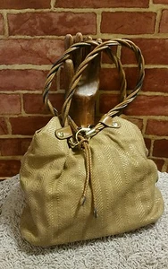 RELIC Handbag GOLD SHINY with LIGHT BROWN/TAN TRIM, BRAIDED STRAPS  VEGAN 1830 - Picture 1 of 10