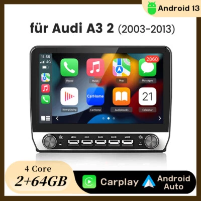 Autoradio Für AUDI A3 8P 03-2013 Carplay Android 14 GPS Nav WIFI BT FM SWC 2+64G - Bild 1 von 4