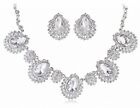 YTA077 Holy White Clear Rhinestone Crystal Alloy Earrings Princess Necklace Set