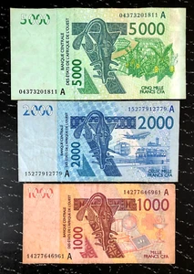 2003 COTE D'IVOIRE (IVORY COAST) - 1000, 2000, 5000 FRANCS - VF+ - MB5 - Picture 1 of 2