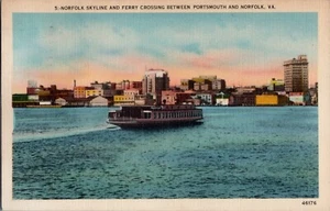 Postal de colección Portsmouth VA-Virginia, Norfolk Ferry Superior Crossing, c1930 - Imagen 1 de 2