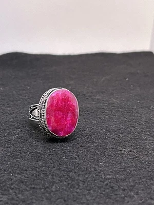 ring sterling silver 925 huge natural ruby statement size 8 intricate design - Image 1 of 4