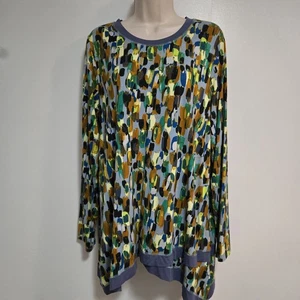 LOGO by Lori Goldstein Gr. L blau Viskose 230 bedrucktes Top mit Crossover Saum Gr. L - Bild 1 von 4