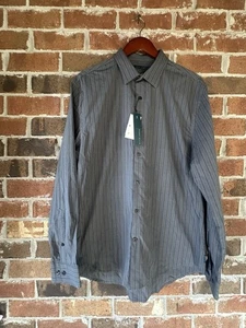 Perry Ellis Striped Cotton Button Down Long Sleeve Shirt Men's Size Large - NEW - Picture 1 of 12