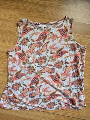 J.Jill Love 100% Linen Paisley Sleeveless Orange White Floral Blouse Tank Top S - Изображение 1 из 4
