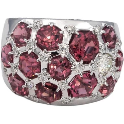 RARE UNIQUE 18k White Gold Tourmaline & Diamond Cocktail Ring 4.65CTW Size 7 - Image 1 of 4