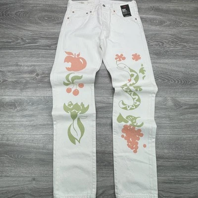 Jeans Levis 501 Para Hombres 31x34 Blanco Piernas Locas Adams Apple Diseñador Arte Limitado Nuevos Foto 1 de 4