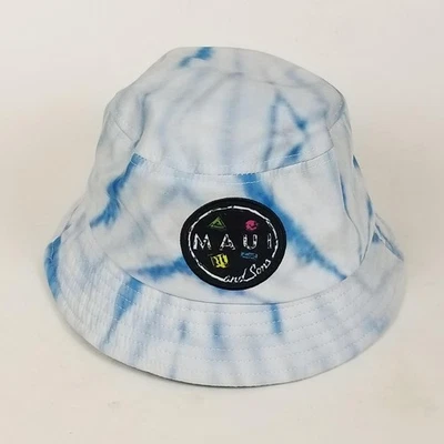 Maui and Sons 帽子桶均码 OSFM 蓝色白色领带染料布贴冲浪男式海滩 — 第 1/4 张图片