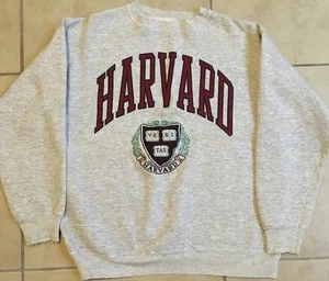 Vtg 90s Harvard University Faded Distress Sweatshirt S Boxy Track PE Grunge 80s - Picture 1 of 12