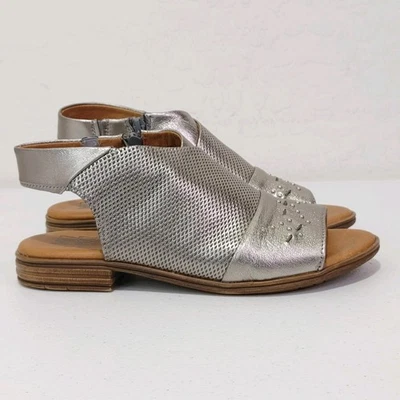 Miz Mooz Leather Upper Side-Zip Sandals Darcie Pewter Size 40 Silver - Image 1 of 4