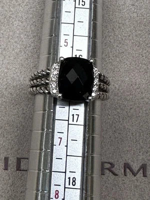David Yurman Sterling Silver Petite Black Onyx & Diamond Wheaton Ring Size 5.75 - Image 1 of 4