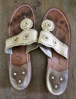 Sandalias planas clásicas tejidas de rafia y oro Jack Rogers talla 8 m Foto 1 de 4