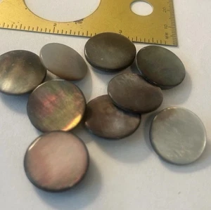Set of 9 Antique Shell Button, Brass Shanks 3/4” Brown Silver Shiny Luster - Picture 1 of 2