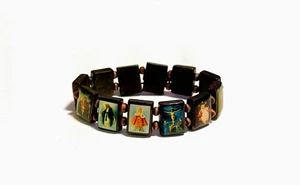 Saint Brown Wood Bead Elastic Stretch Religious Bracelet  - Picture 1 of 1