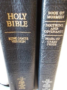 LDS Black Bonded Leather Bible & Triple Combination Scriptures SET Mormon - Picture 1 of 6